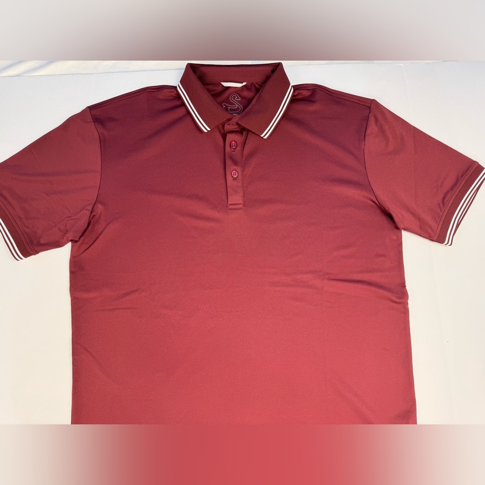 Swannies Polo Shirt Golf Men Medium Red White Stripe Collar Performance Stretch